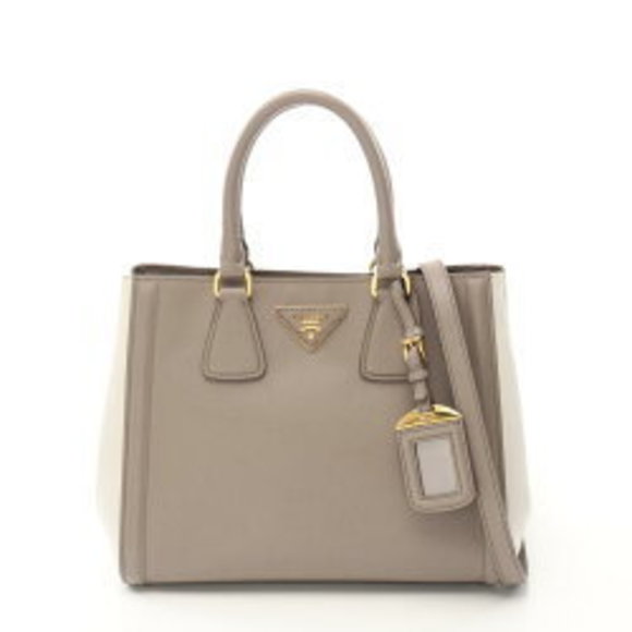 Prada SAFFIANO LUX Galleria Handbag Leather Beige White - Picture 1 of 8